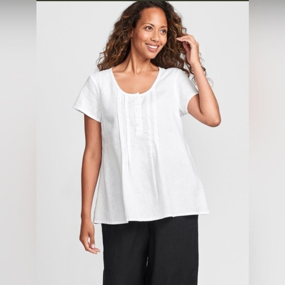 FLAX 100% Linen Pintuck Blouse Top Size Small